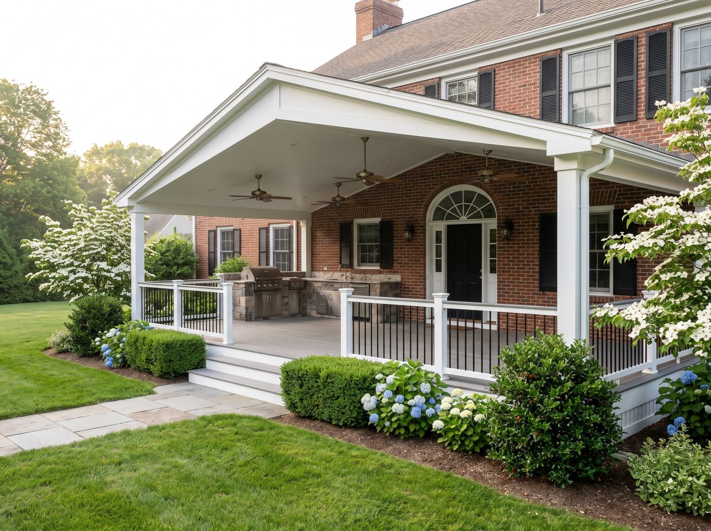 Covered Colonial Deck with Outdoor Kitchen