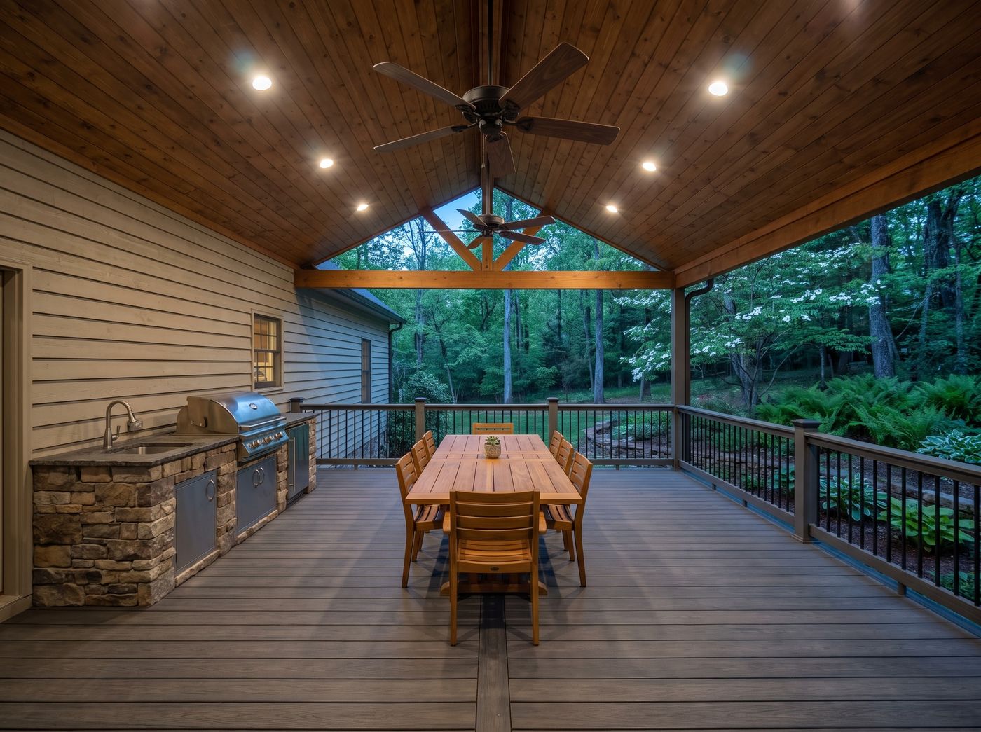 Covered Composite Deck with Outdoor Kitchen