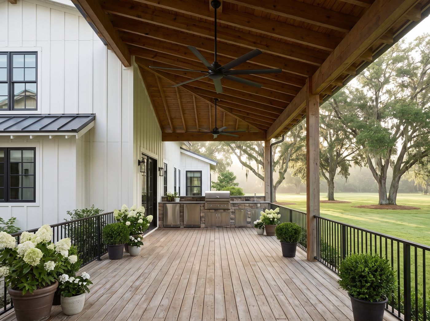 Covered Deck with Built-In Outdoor Kitchen