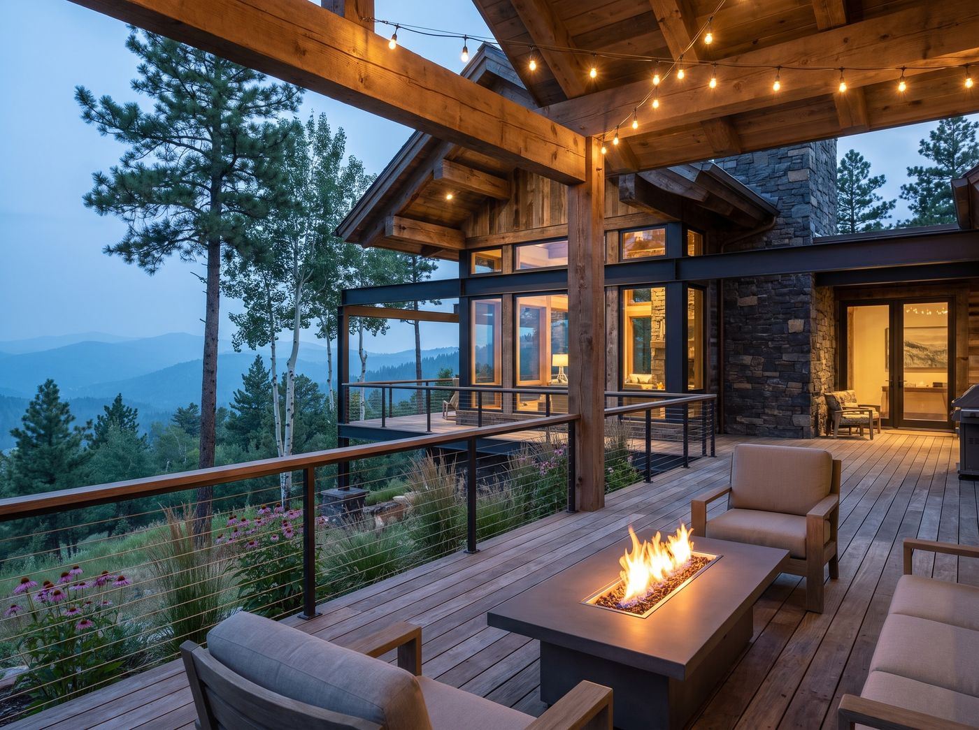 Covered Timber Deck with Fire Table