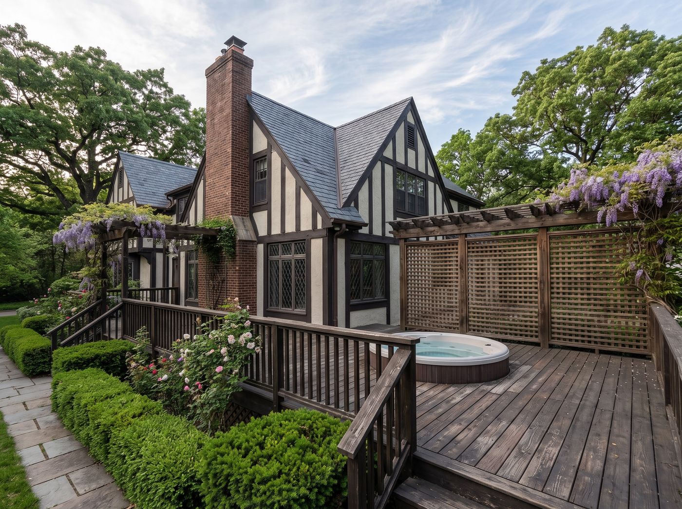 Dark Wood Deck with Integrated Hot Tub