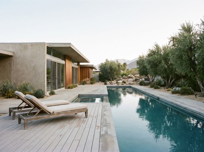 Desert Pool Deck with Cushioned Loungers