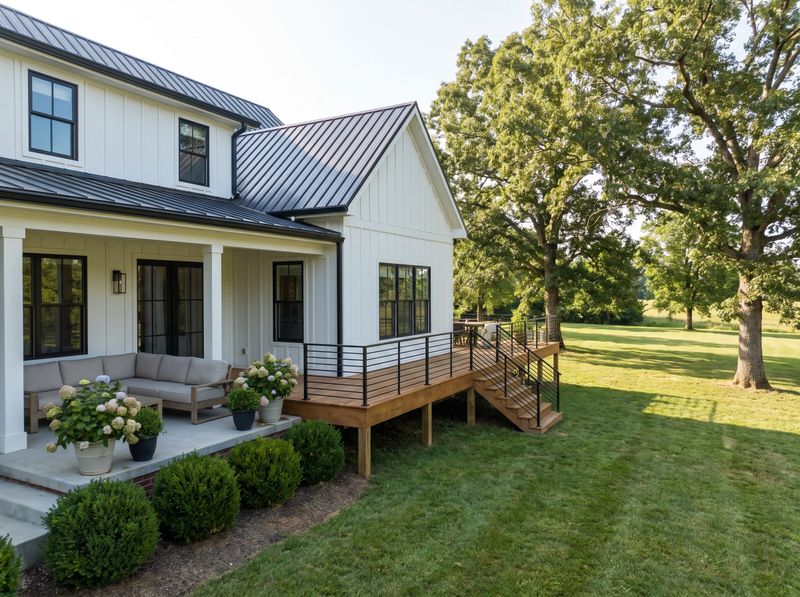 Elevated Wood Deck with Black Railing
