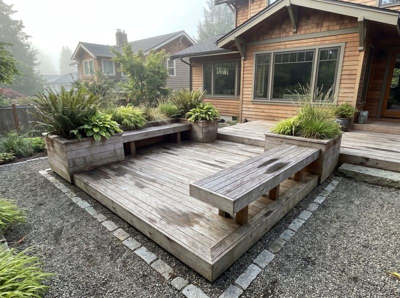 Ground-Level Cedar Deck with Built-In Planters