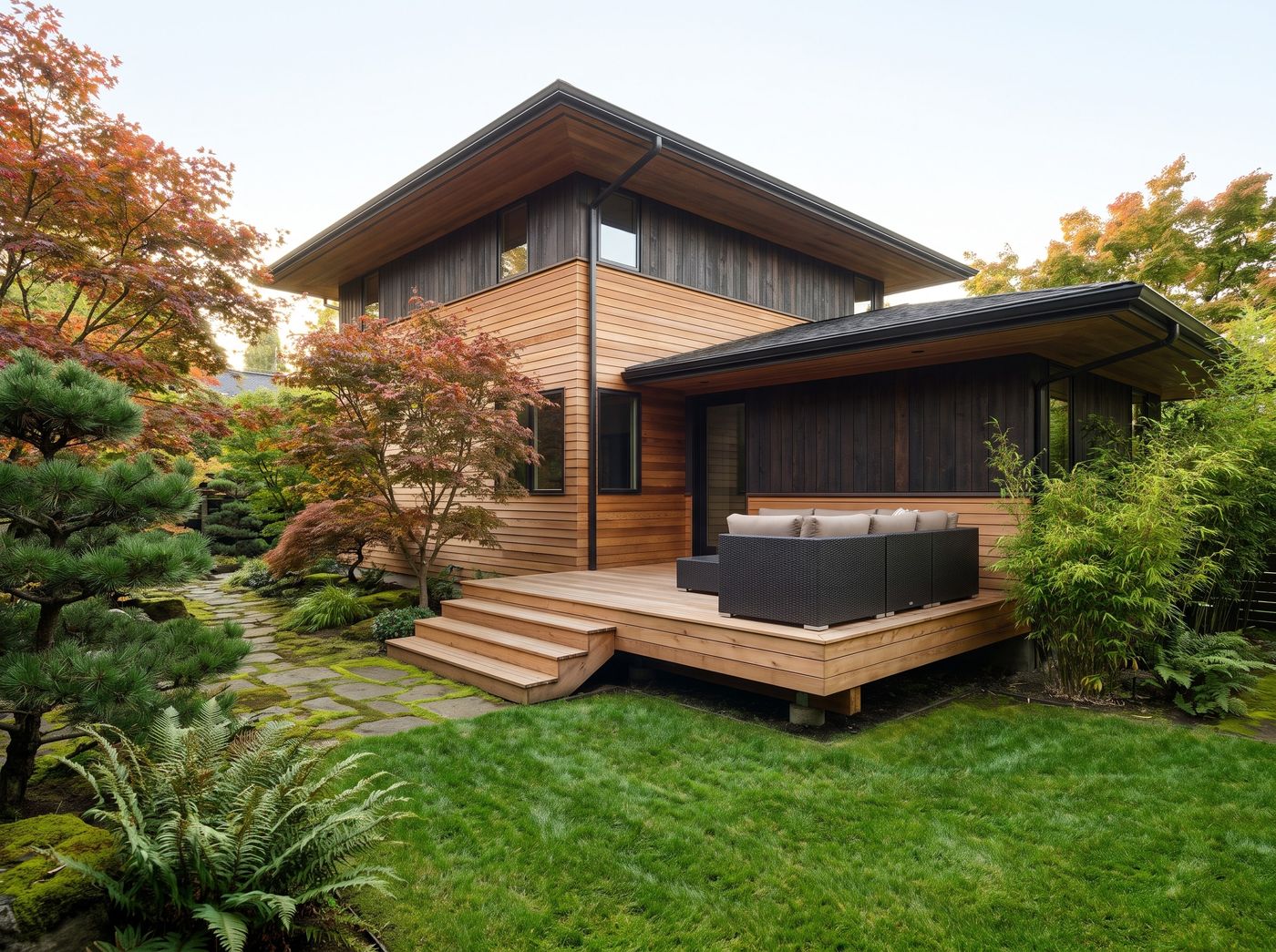 Low Cedar Deck with Broad Stairs