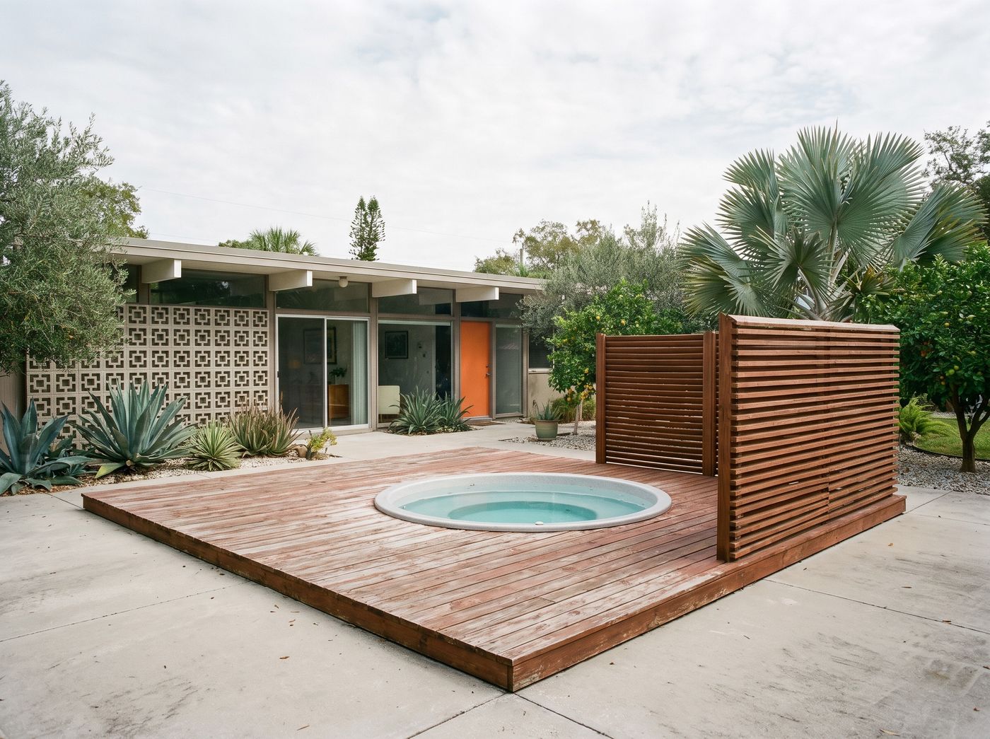 Low Timber Deck with Inset Hot Tub