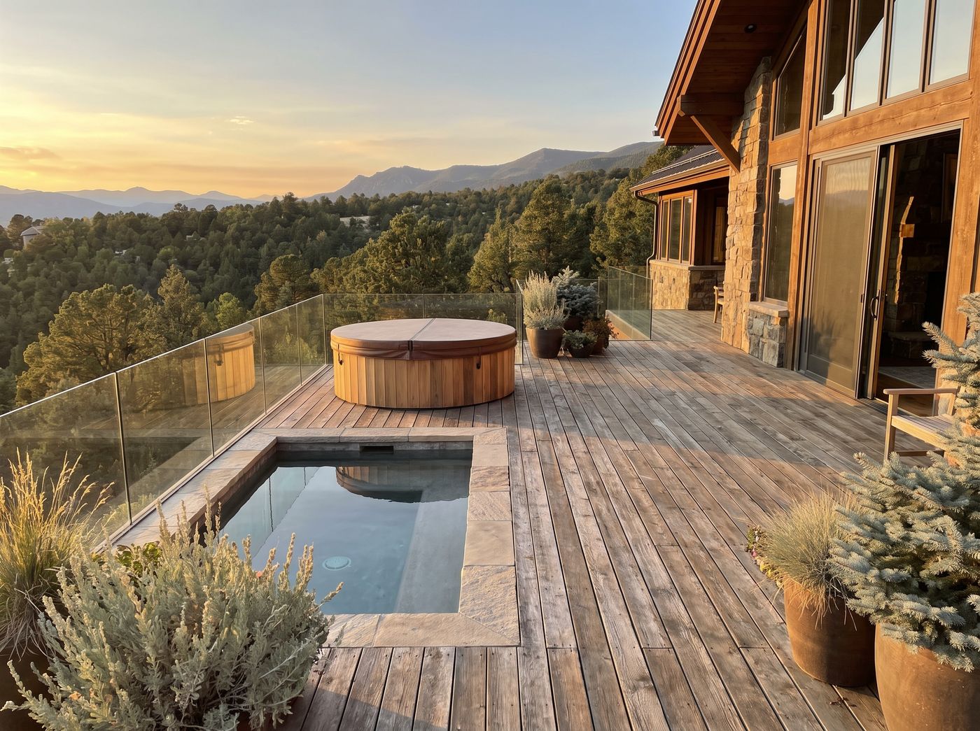 Mountain Pool Deck with Hot Tub