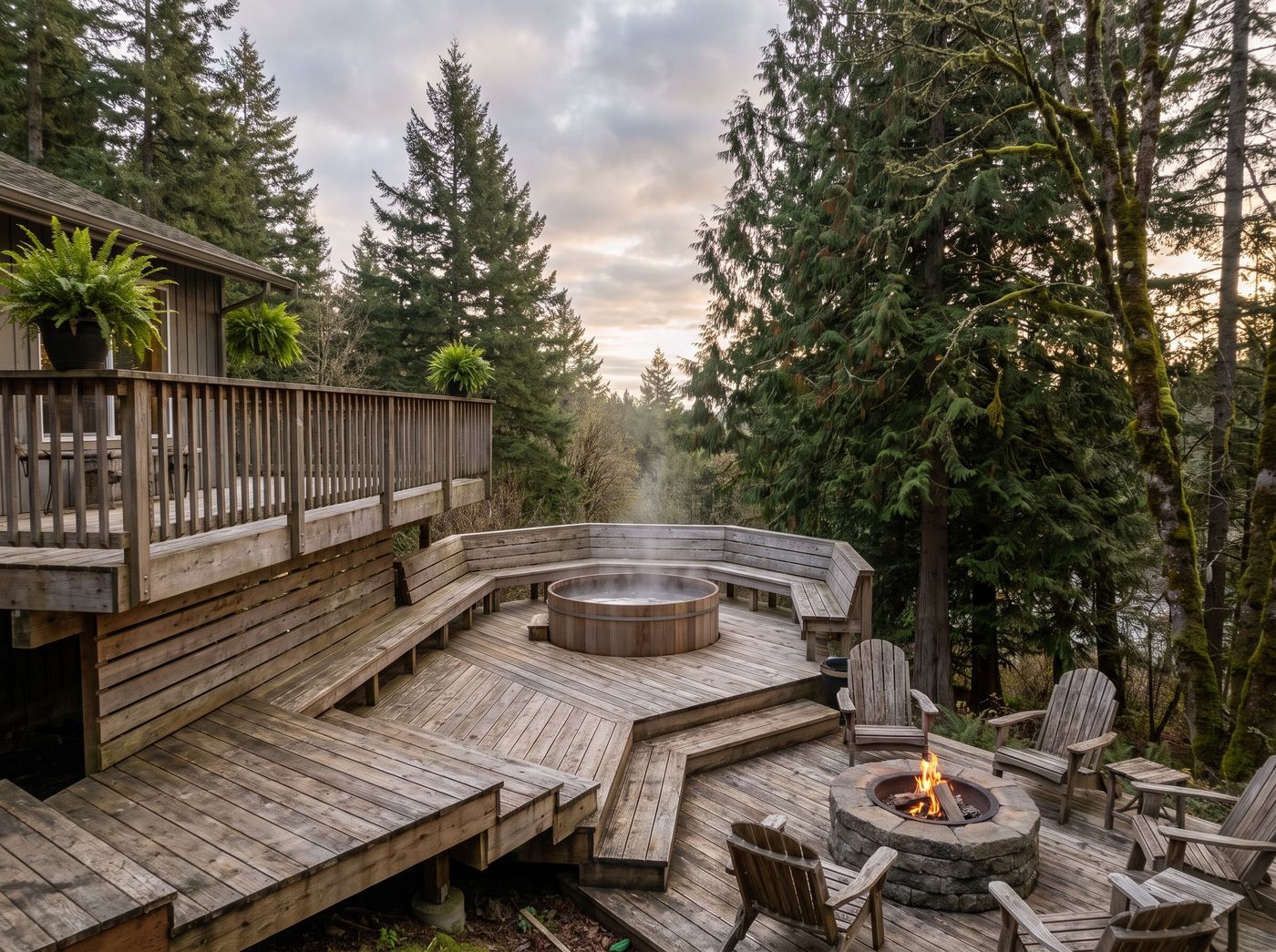 Multi-Level Cedar Deck with Hot Tub