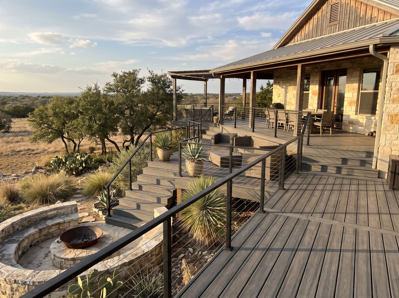 Multi-Level Composite Deck with Fire Pit