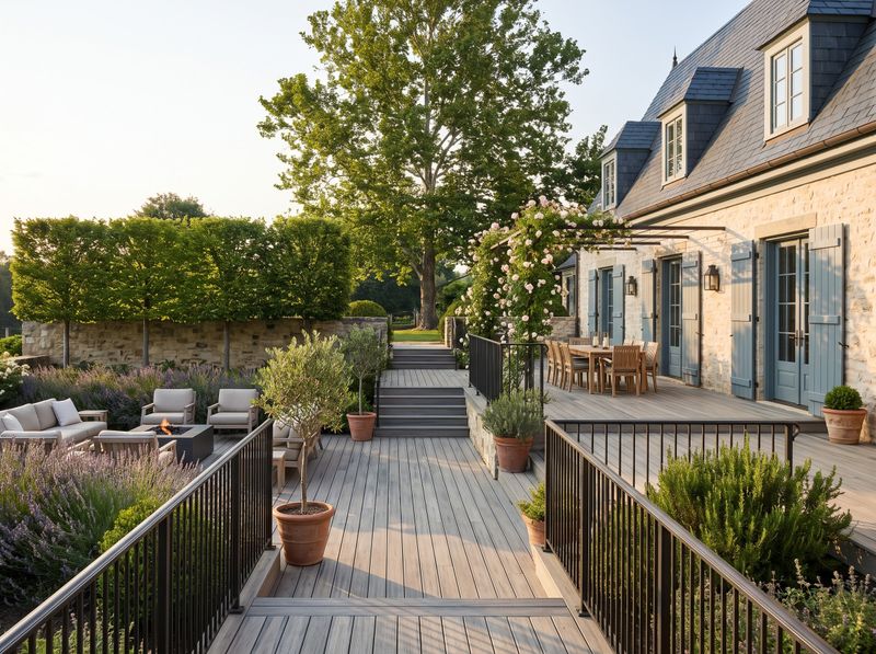 Multi-Level Deck Beside a Limestone Estate