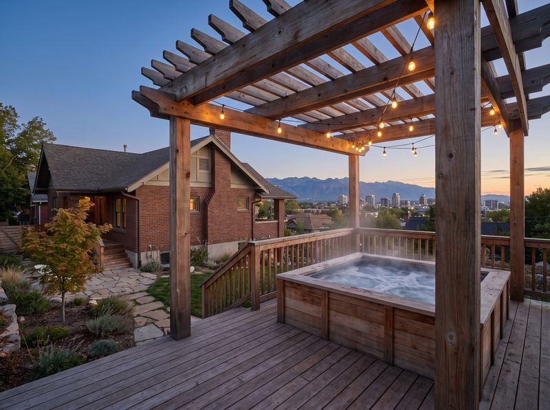 Pergola-Covered Deck with Built-in Hot Tub