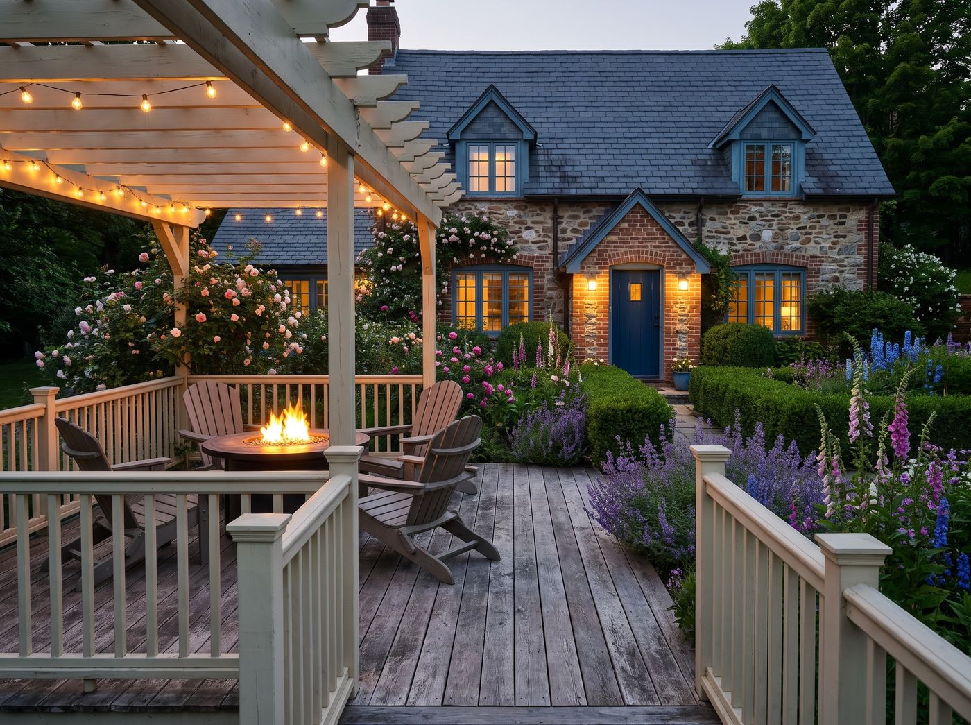 Pergola-Covered Deck with Fire Table