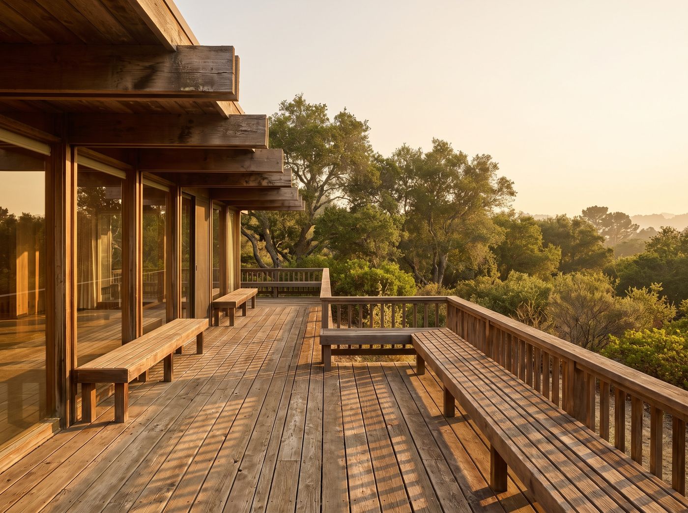 Redwood Deck with Built-in Bench Seating