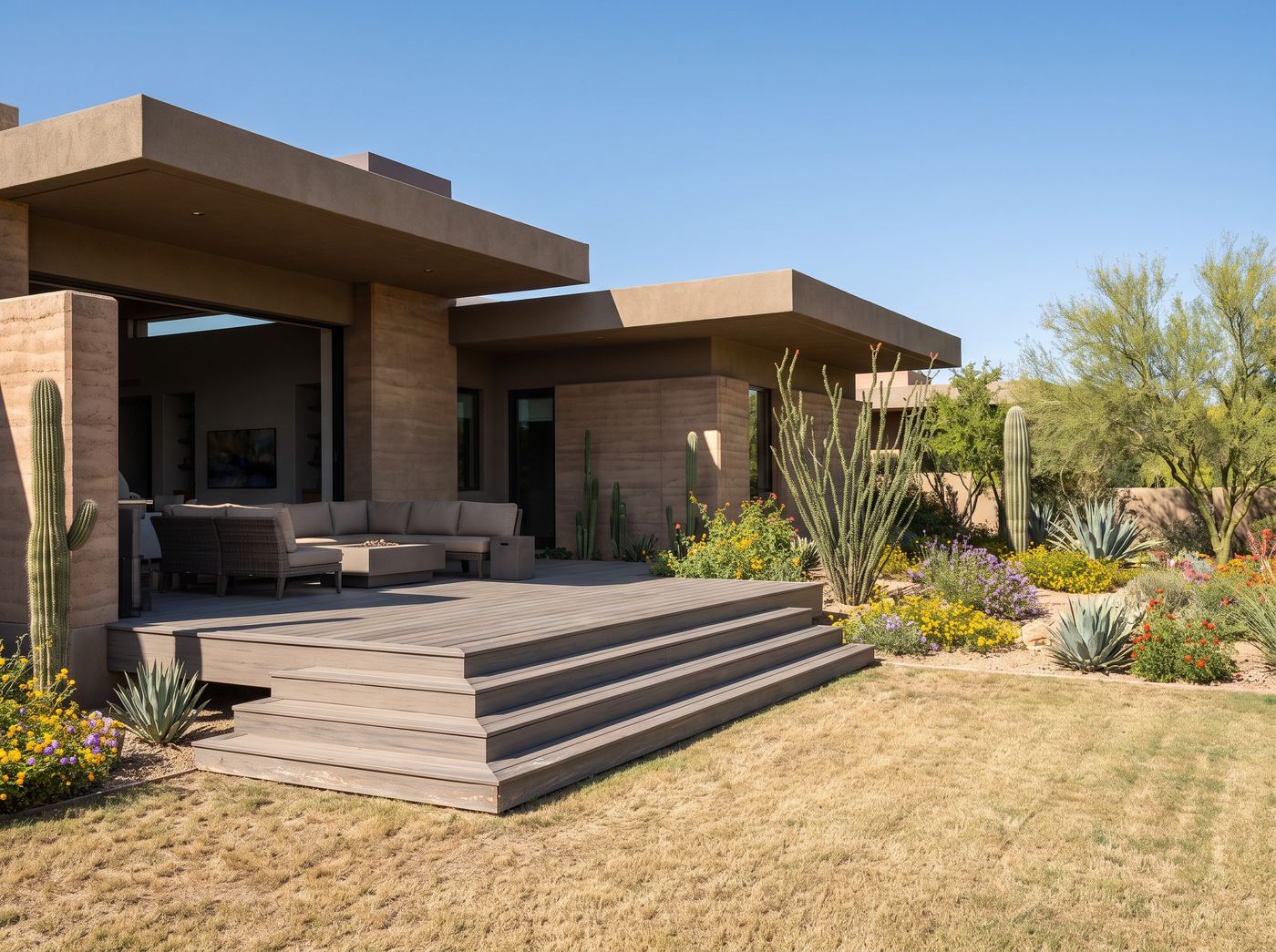 Stepped Timber Deck with Desert Landscaping