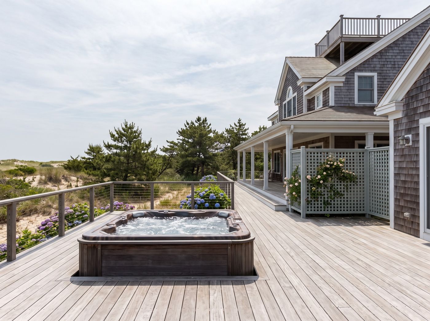 Sunken Hot Tub on Expansive Coastal Deck