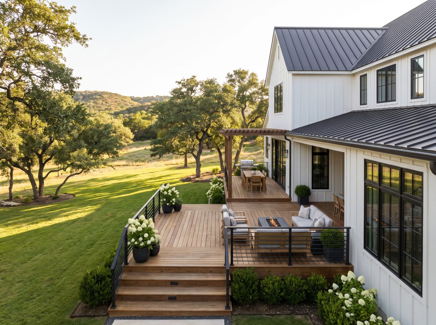 Tiered Deck with Lounge and Dining Areas