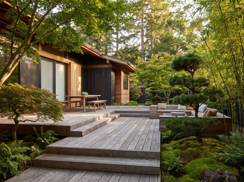 Tiered Timber Deck Beside Moss Garden