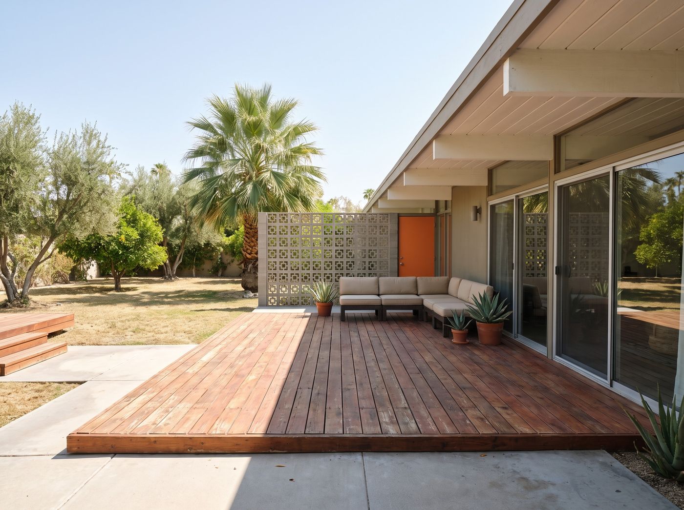 Timber Deck Beside Breeze Block Screen
