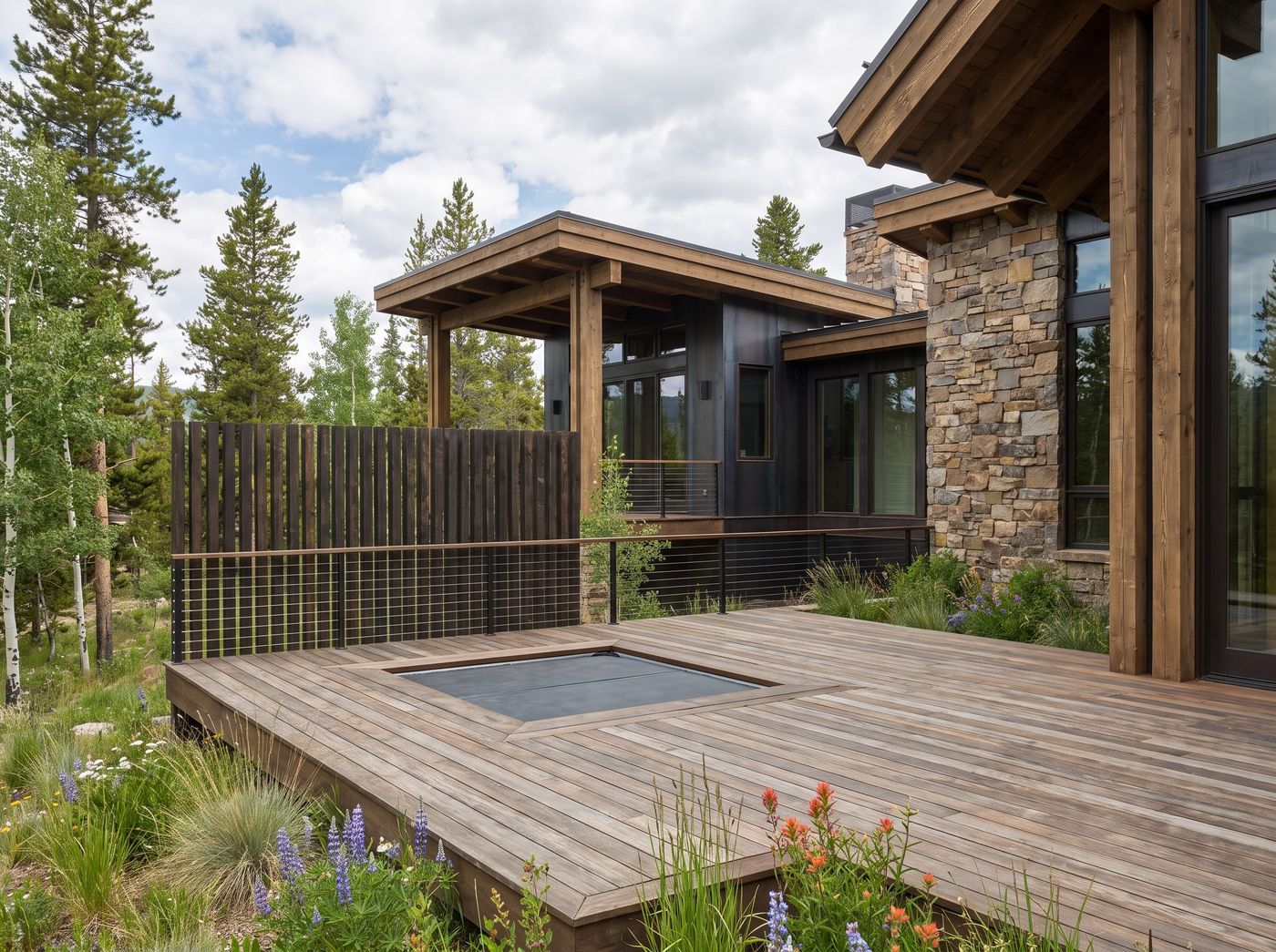 Timber Deck with Built-In Hot Tub