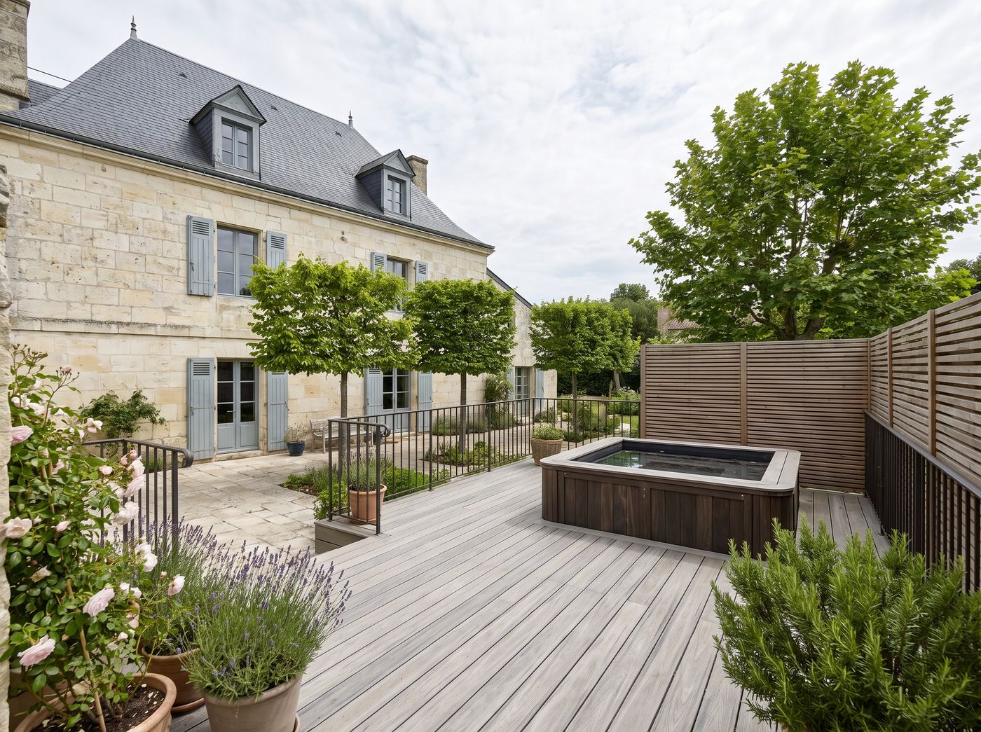 Timber Deck with Integrated Hot Tub