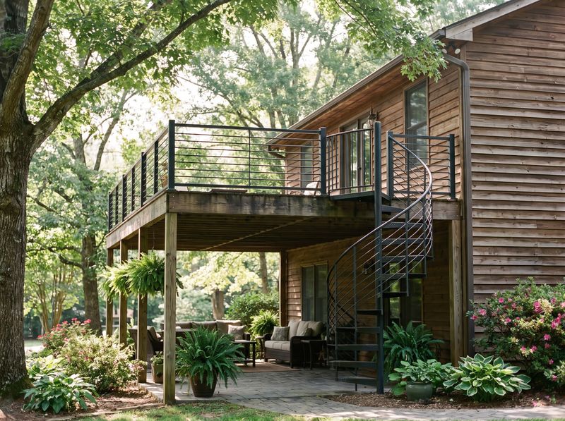 Timber Deck with Metal Spiral Stairs