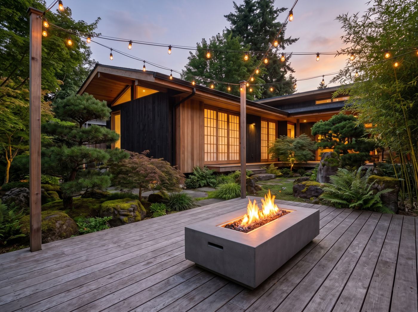 Timber Deck with Rectangular Fire Table