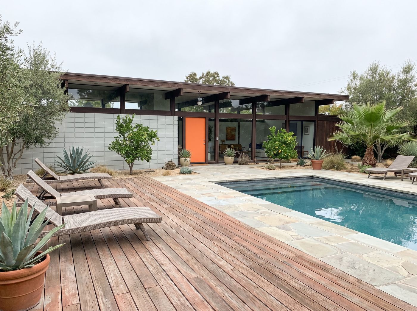 Timber Pool Deck Beside Mid-Century Home