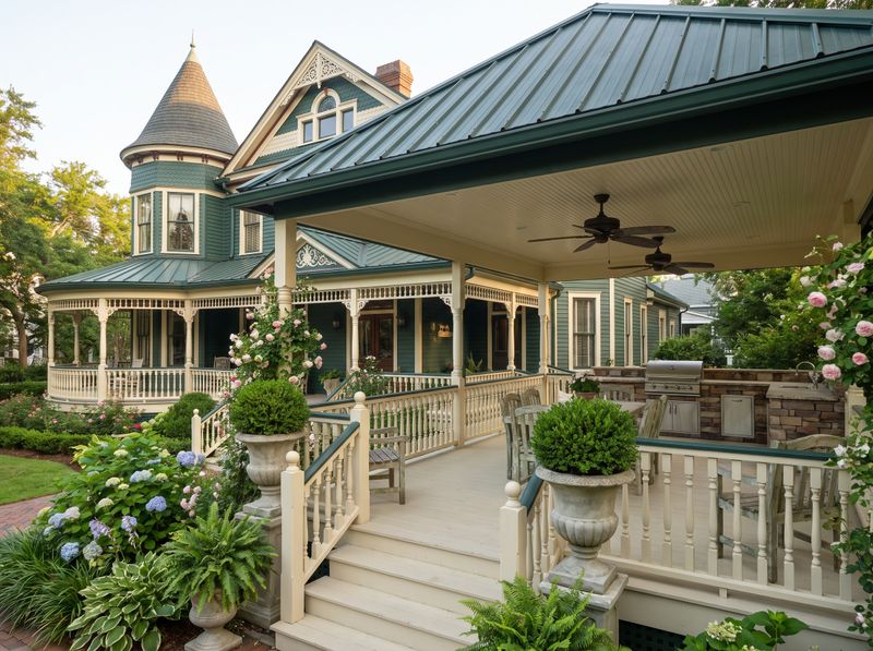 Victorian Deck with Covered Outdoor Kitchen