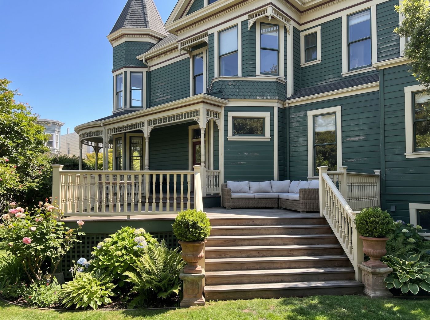 Victorian Home Deck with Timber Stairs