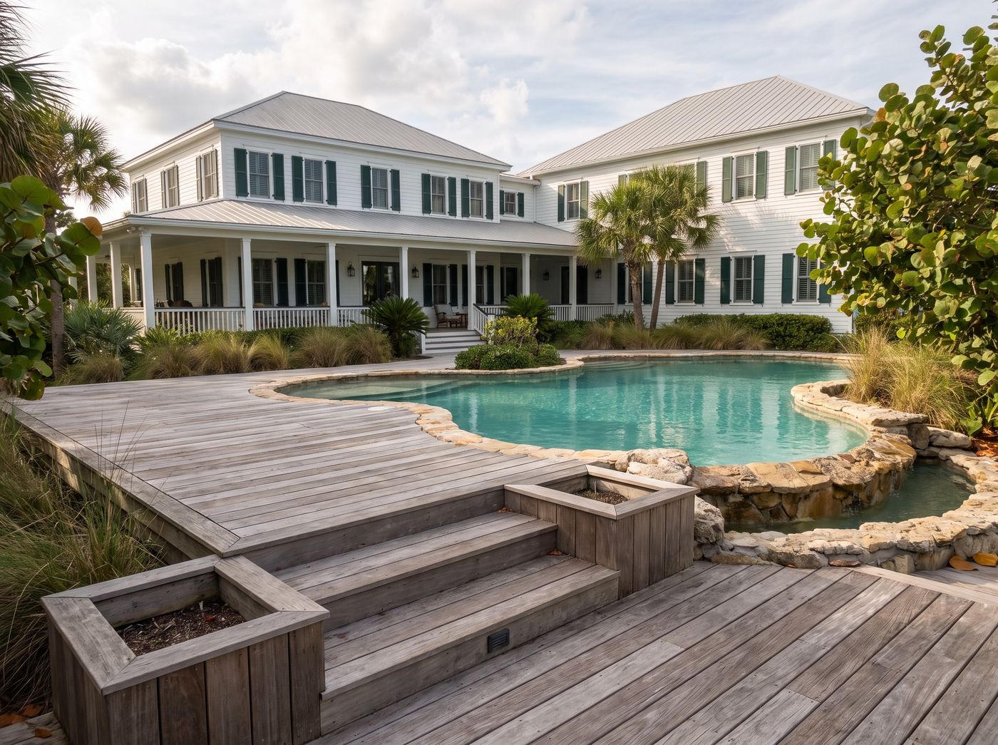 Weathered Timber Deck Beside Lagoon Pool