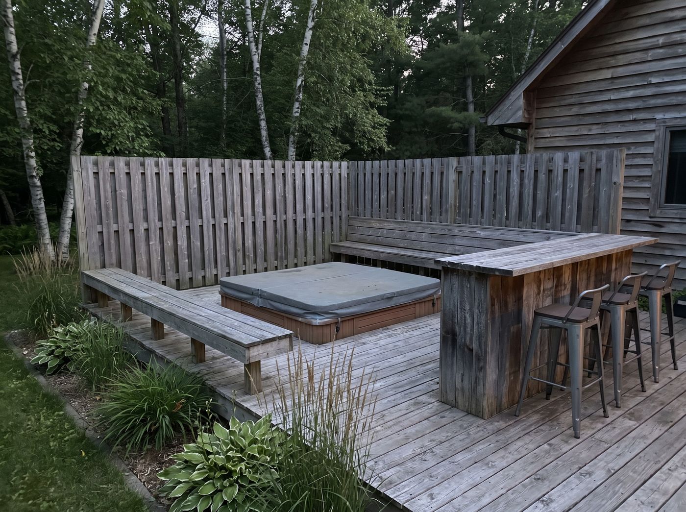 Weathered Timber Deck with Hot Tub
