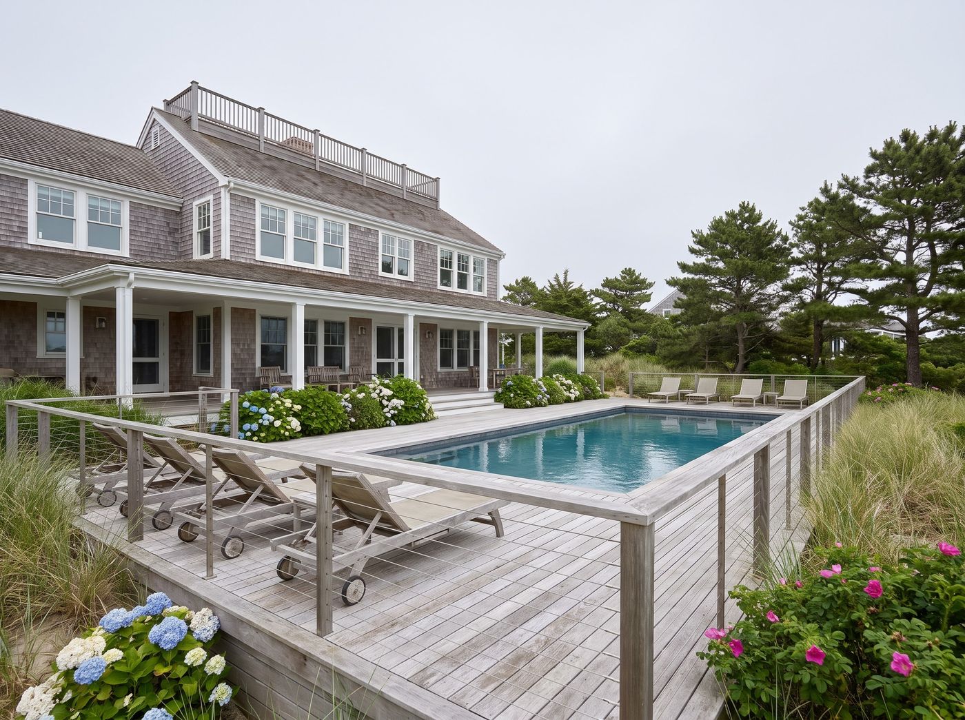 Weathered Timber Pool Deck with Loungers