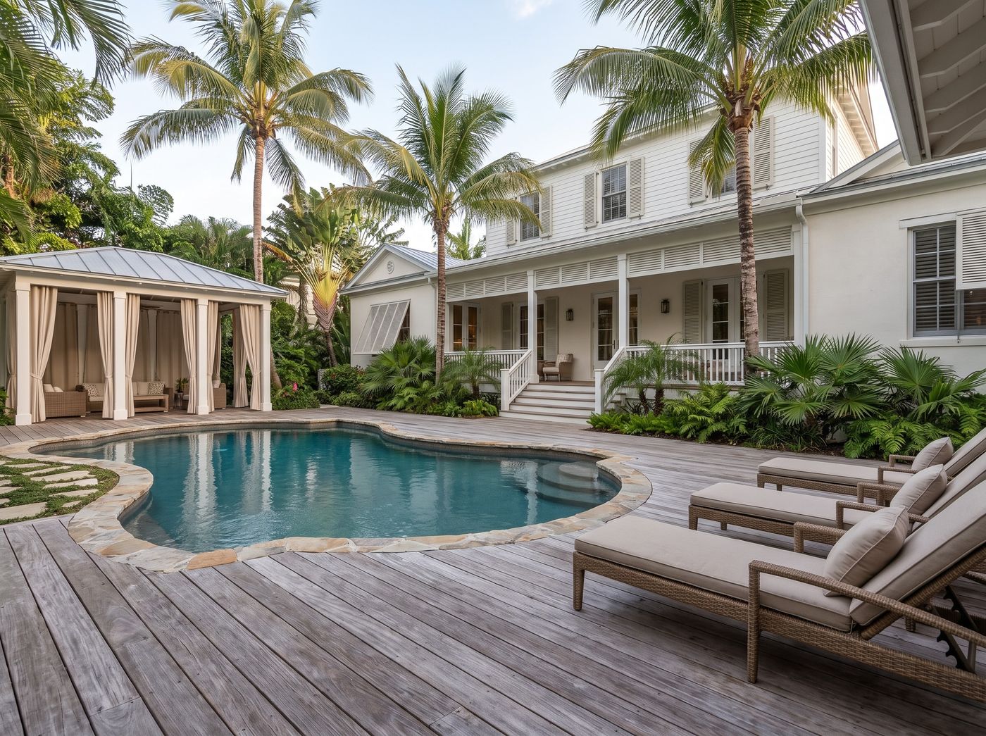 Weathered Wood Deck Beside Freeform Pool