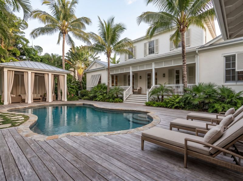 Weathered Wood Deck Beside Freeform Pool