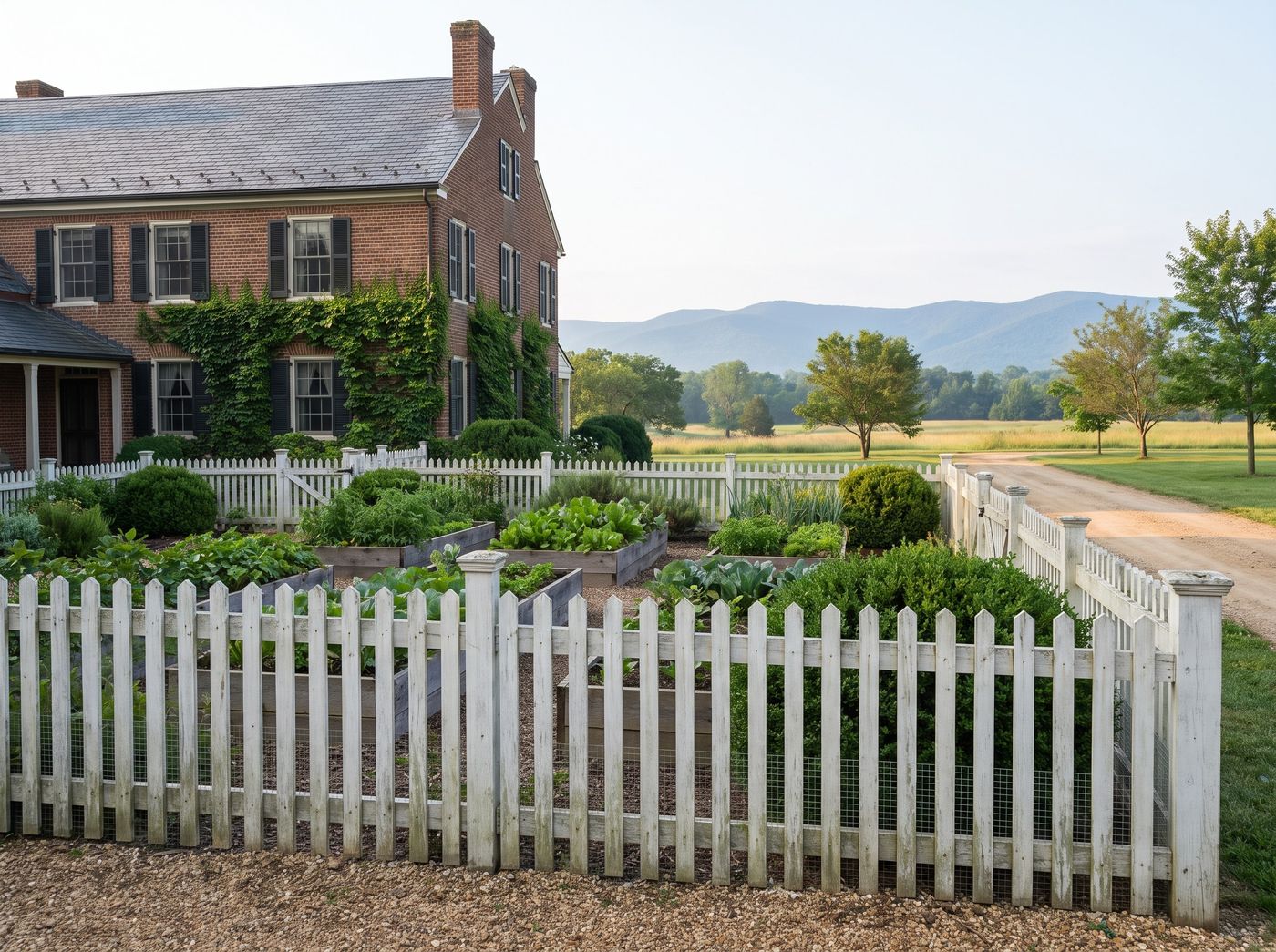Picket Garden Fence Enclosing Vegetable Beds