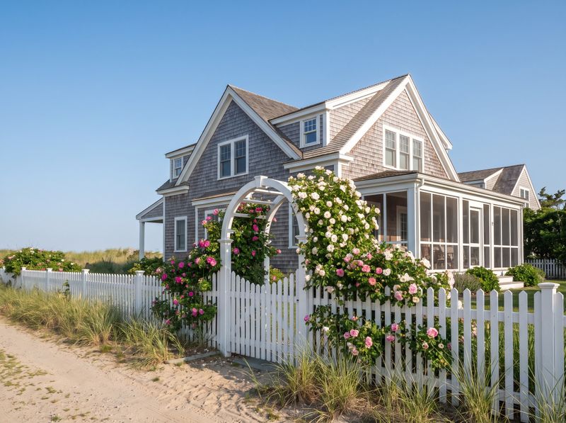 Rose-Covered Arbour with White Picket Fence