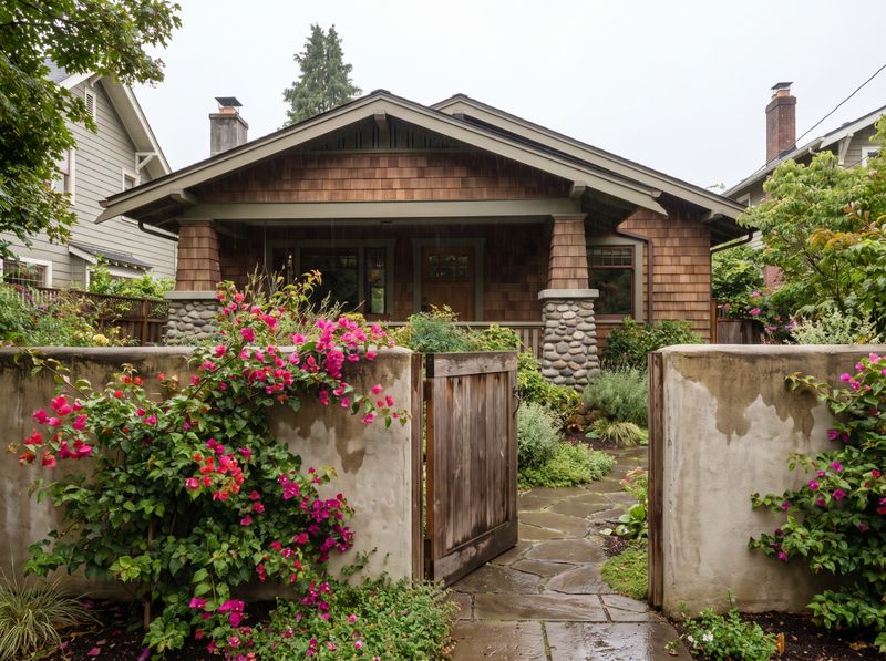 Stucco Courtyard Wall with Wooden Gate
