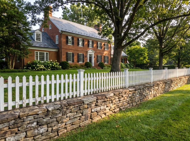 White Picket Fence on Stone Wall