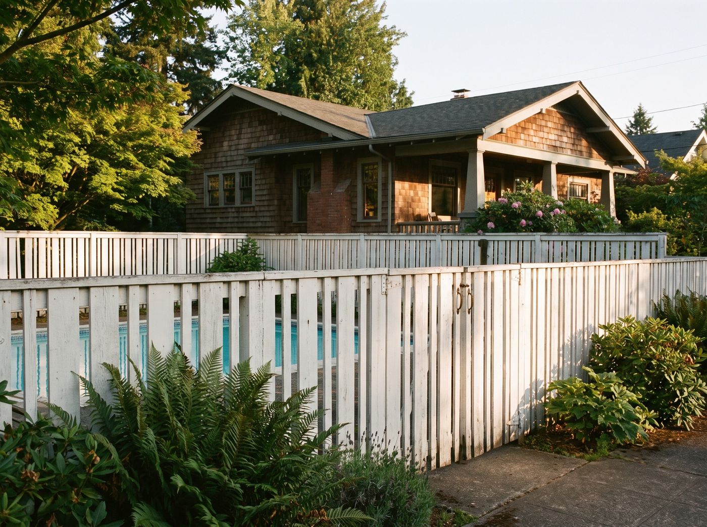 White Shadowbox Pool Fence with Gate