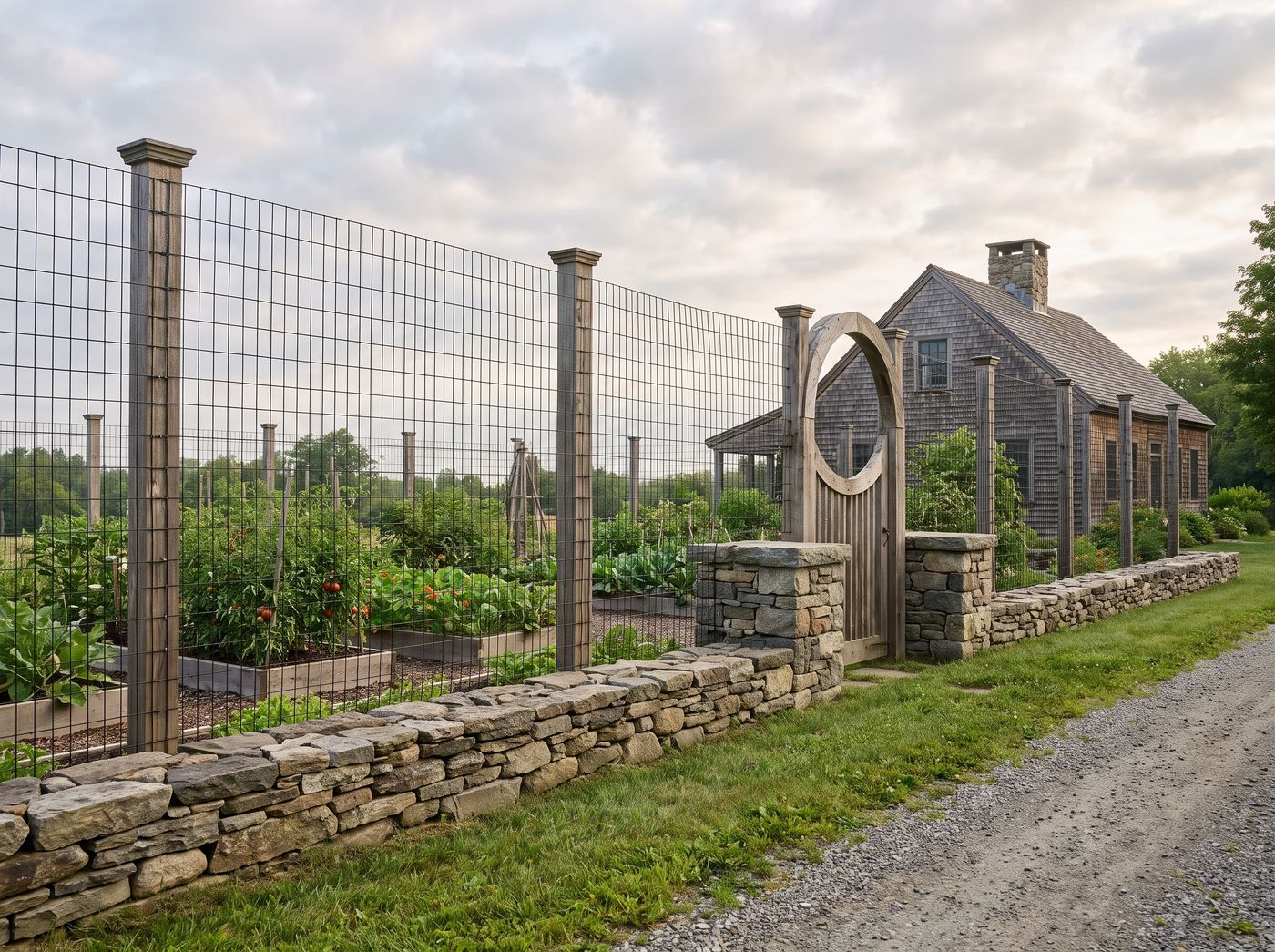 Wire Deer Fence with Wooden Gate