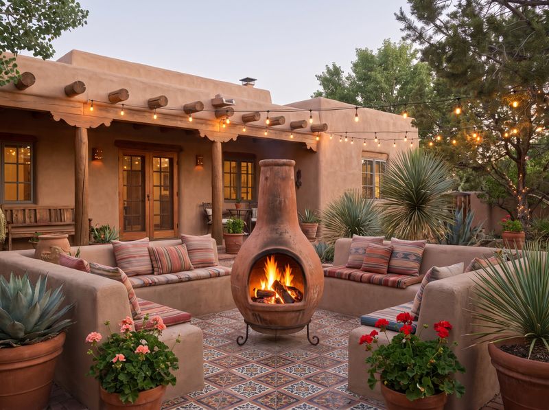Adobe Courtyard Centered on Terracotta Chiminea