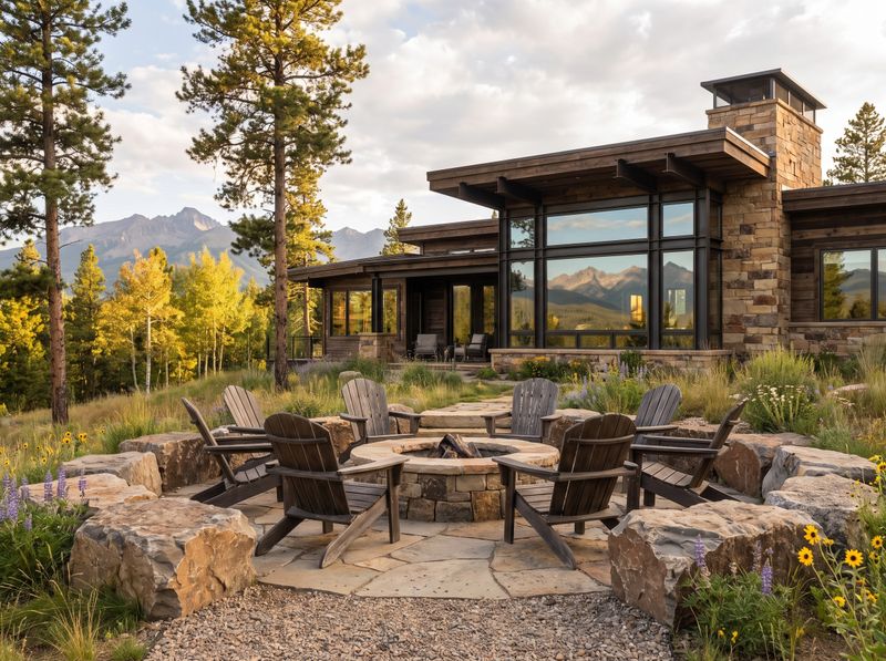 Circular Fire Pit with Mountain View