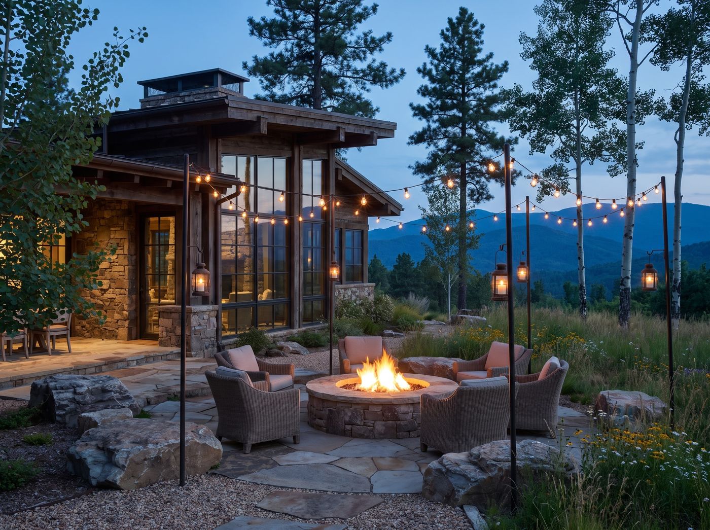 Circular Gas Fire Pit with Mountain View