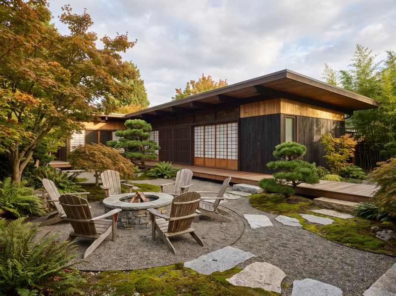 Circular Stone Fire Pit in Zen Garden
