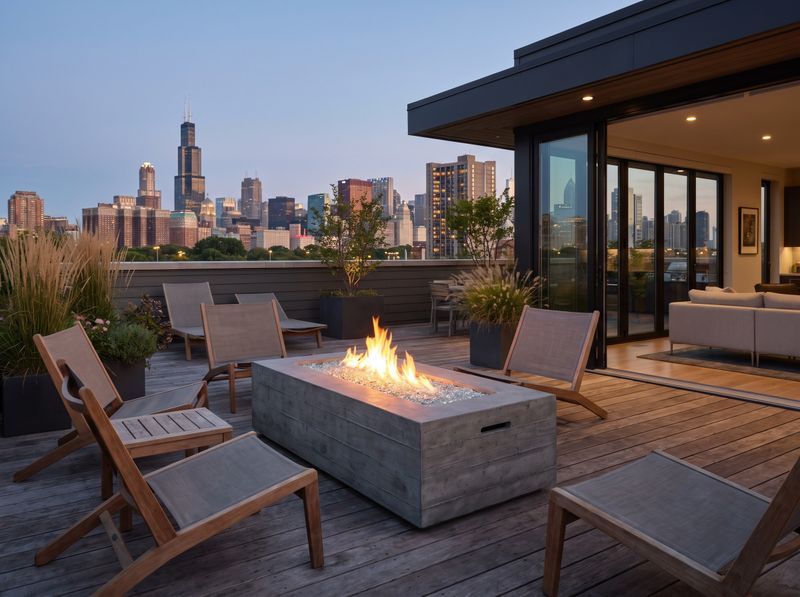 Concrete Fire Table on Urban Rooftop