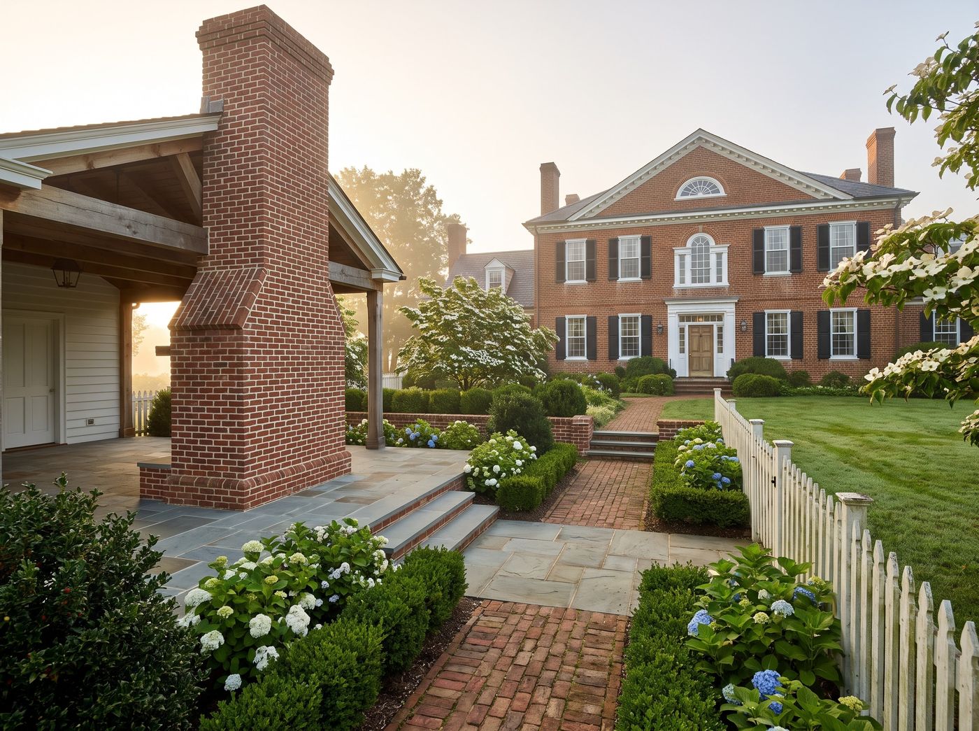 Covered Patio with Brick Outdoor Fireplace