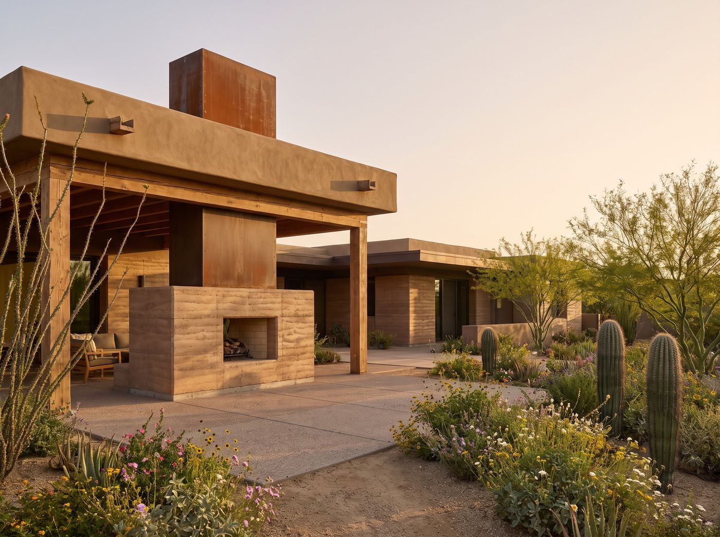 Covered Patio with Outdoor Fireplace
