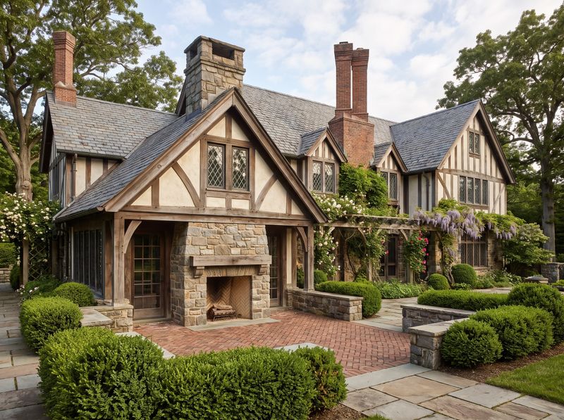 Covered Stone Hearth on Brick Patio