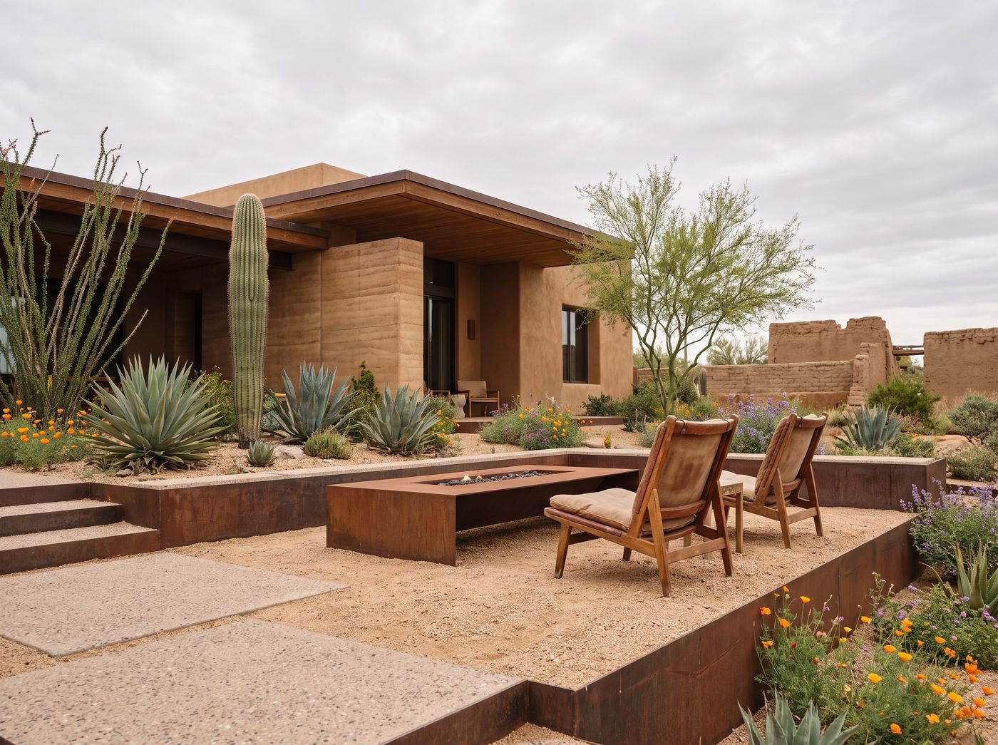 Desert Patio with Steel Fire Table