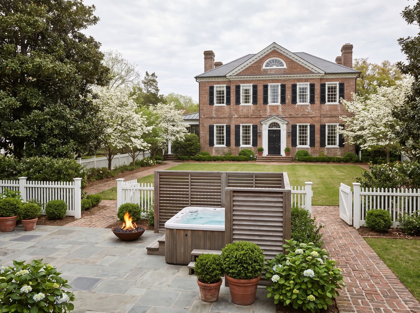 Flagstone Patio with Hot Tub and Fire Bowl